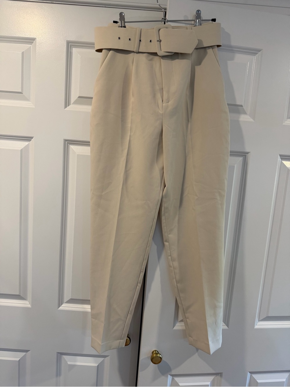 Zara High-Waist Trousers with Wide Belt in Cream